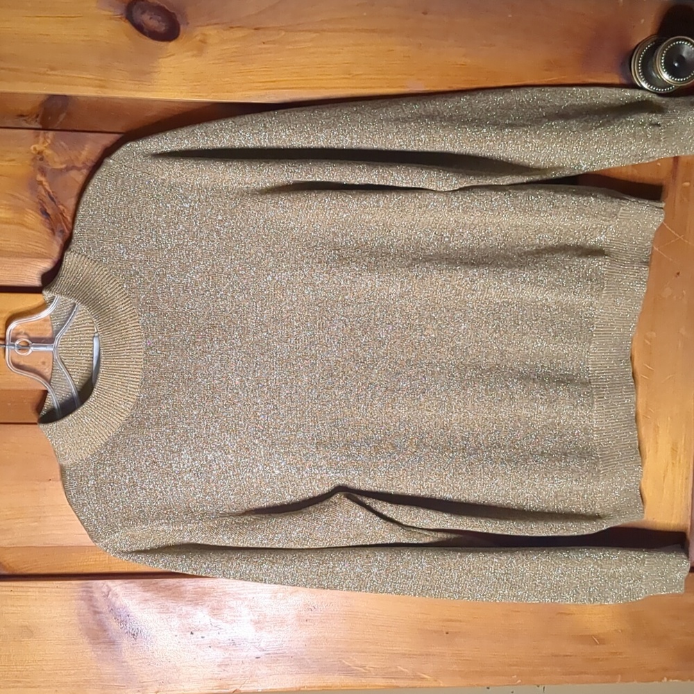 vintage JESSICA* gold lamé long sleeve mock neck lightweight sweater top. XL